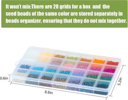 24000Pcs 2mm Glass Seed Beads Kit, with 28 Colors Small Beads Kit for Girls,Women and Adults,Bracelets, Necklaces,Earring,Jewelry Making Supplies