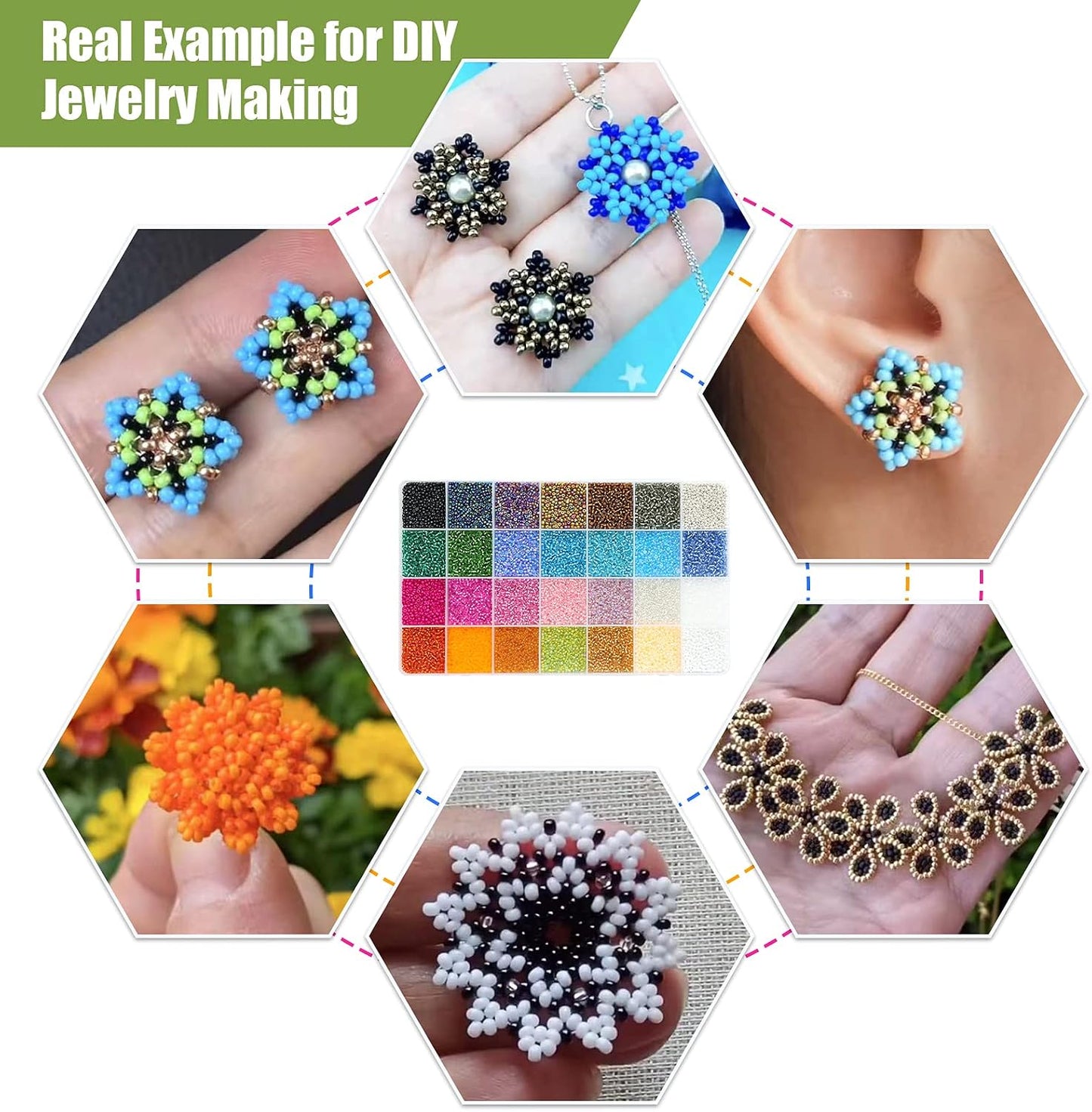 24000Pcs 2mm Glass Seed Beads Kit, with 28 Colors Small Beads Kit for Girls,Women and Adults,Bracelets, Necklaces,Earring,Jewelry Making Supplies
