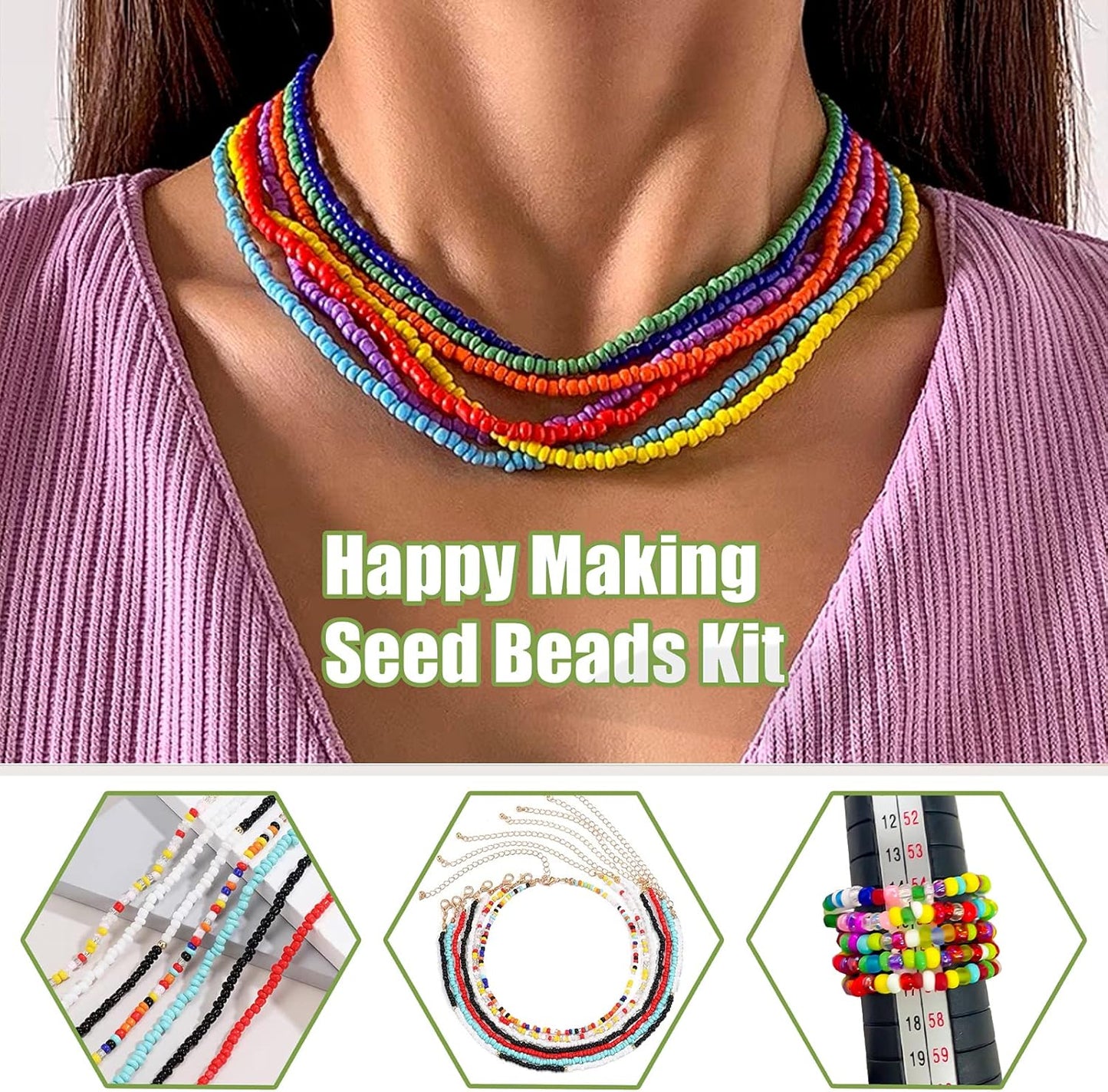 24000Pcs 2mm Glass Seed Beads Kit, with 28 Colors Small Beads Kit for Girls,Women and Adults,Bracelets, Necklaces,Earring,Jewelry Making Supplies
