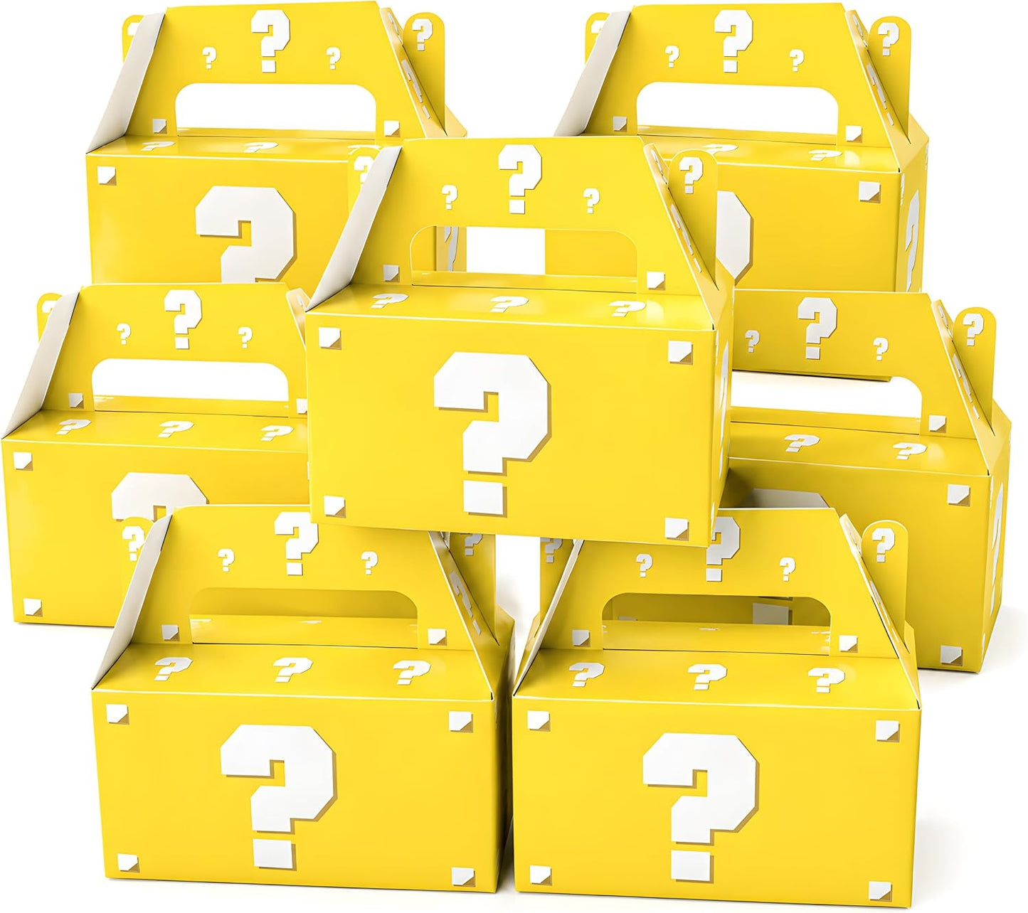 12 Pcs Video Game Question Mark Party Favor Boxes Yellow Mystery Box | Yellow gable candy boxes | Video game birthday decorations | Arcade surprise blind bags | Kids gamer party treat goodie box