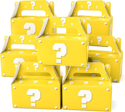 12 Pcs Video Game Question Mark Party Favor Boxes Yellow Mystery Box | Yellow gable candy boxes | Video game birthday decorations | Arcade surprise blind bags | Kids gamer party treat goodie box