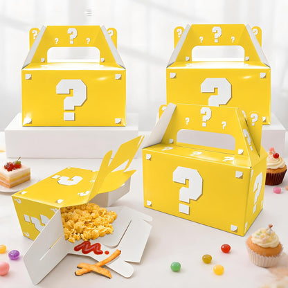 12 Pcs Video Game Question Mark Party Favor Boxes Yellow Mystery Box | Yellow gable candy boxes | Video game birthday decorations | Arcade surprise blind bags | Kids gamer party treat goodie box