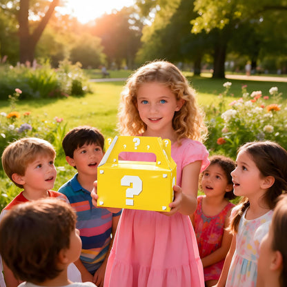 12 Pcs Video Game Question Mark Party Favor Boxes Yellow Mystery Box | Yellow gable candy boxes | Video game birthday decorations | Arcade surprise blind bags | Kids gamer party treat goodie box