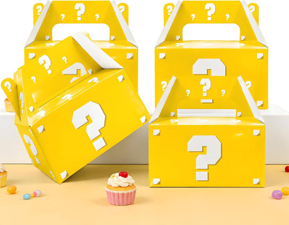 12 Pcs Video Game Question Mark Party Favor Boxes Yellow Mystery Box | Yellow gable candy boxes | Video game birthday decorations | Arcade surprise blind bags | Kids gamer party treat goodie box