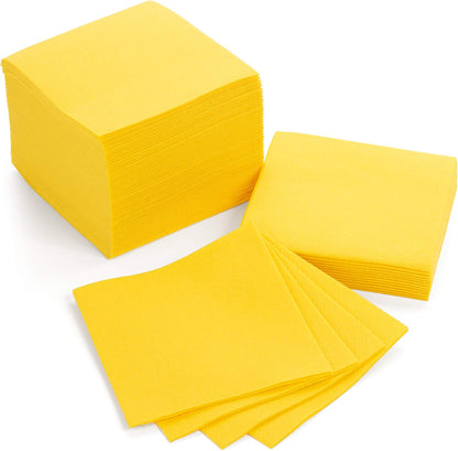 Paper Cocktail Napkins - Linen-Like Disposable Beverage Bar Napkins 4.75" x 4.75" - Bulk Square Napkins - Ideal for Party or Wedding (Yellow -100 Count)
