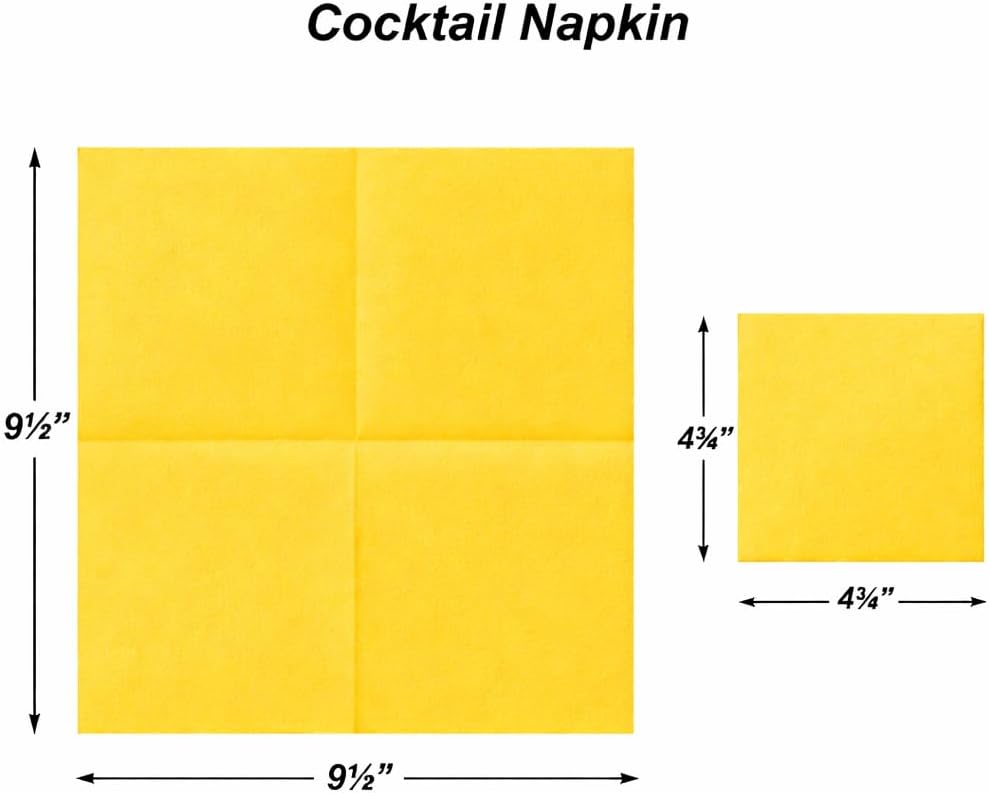 Paper Cocktail Napkins - Linen-Like Disposable Beverage Bar Napkins 4.75" x 4.75" - Bulk Square Napkins - Ideal for Party or Wedding (Yellow -100 Count)