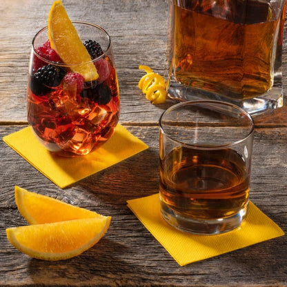 Paper Cocktail Napkins - Linen-Like Disposable Beverage Bar Napkins 4.75" x 4.75" - Bulk Square Napkins - Ideal for Party or Wedding (Yellow -100 Count)