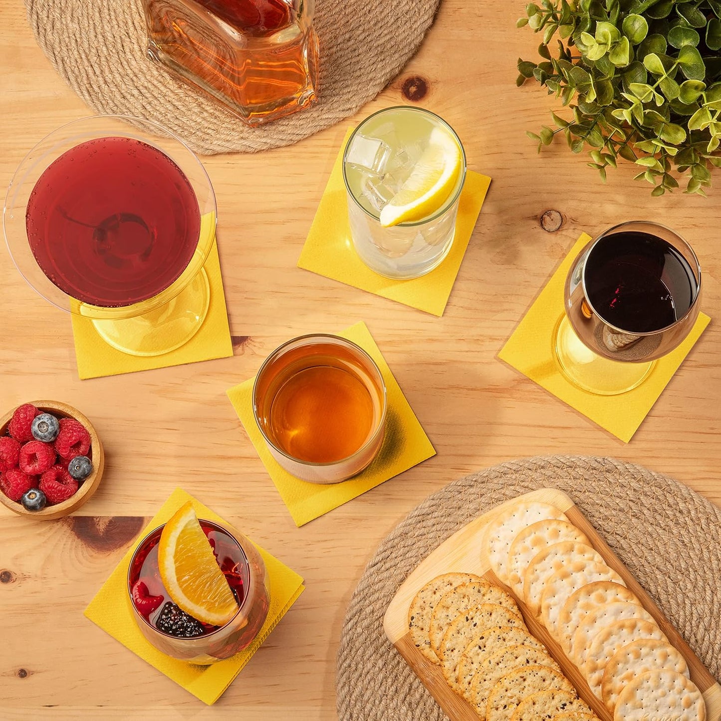 Paper Cocktail Napkins - Linen-Like Disposable Beverage Bar Napkins 4.75" x 4.75" - Bulk Square Napkins - Ideal for Party or Wedding (Yellow -100 Count)