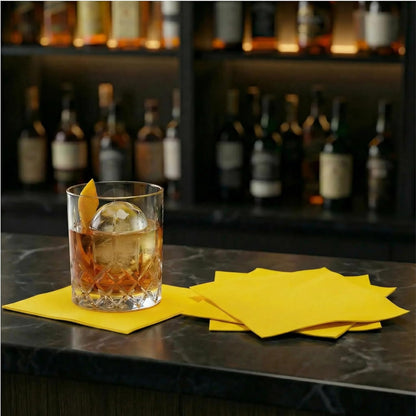 Paper Cocktail Napkins - Linen-Like Disposable Beverage Bar Napkins 4.75" x 4.75" - Bulk Square Napkins - Ideal for Party or Wedding (Yellow -100 Count)