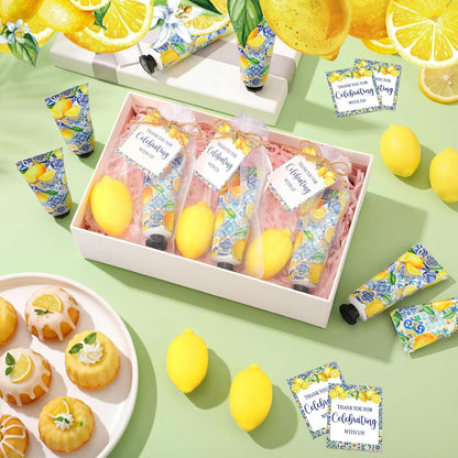 50 Pcs / 25 Sets Capri Lemon Baby Shower Party Favors for Guests Sweet One Italian Lemon Shaped Soaps Bridal Shower Return Gifts Amalfi Themed Hand Cream for Bridal Wedding Gender Reveal