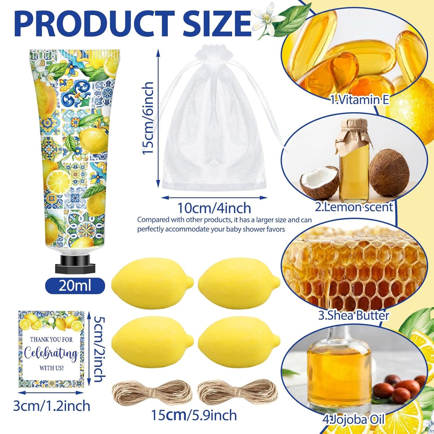 50 Pcs / 25 Sets Capri Lemon Baby Shower Party Favors for Guests Sweet One Italian Lemon Shaped Soaps Bridal Shower Return Gifts Amalfi Themed Hand Cream for Bridal Wedding Gender Reveal