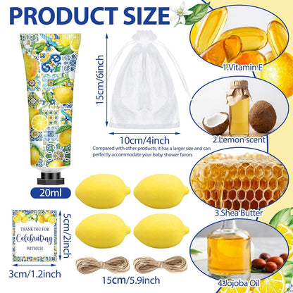 50 Pcs / 25 Sets Capri Lemon Baby Shower Party Favors for Guests Sweet One Italian Lemon Shaped Soaps Bridal Shower Return Gifts Amalfi Themed Hand Cream for Bridal Wedding Gender Reveal