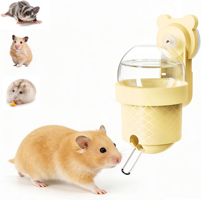 No Drip Hamster Water Bottle with Strong Suction Cup – 3.7oz Leak Proof Small Animal Water Bottle for Glass Tank & Acrylic Cage, Ideal for for Hamster, Sugar Glider, Guinea Pig Gerbil, Rat(Yellow)