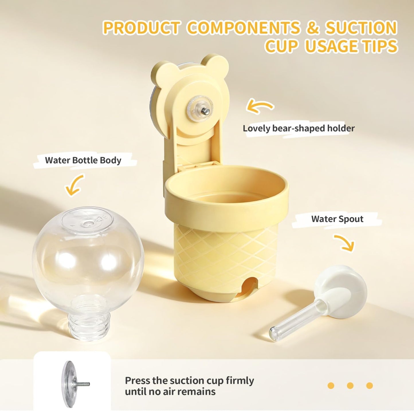 No Drip Hamster Water Bottle with Strong Suction Cup – 3.7oz Leak Proof Small Animal Water Bottle for Glass Tank & Acrylic Cage, Ideal for for Hamster, Sugar Glider, Guinea Pig Gerbil, Rat(Yellow)