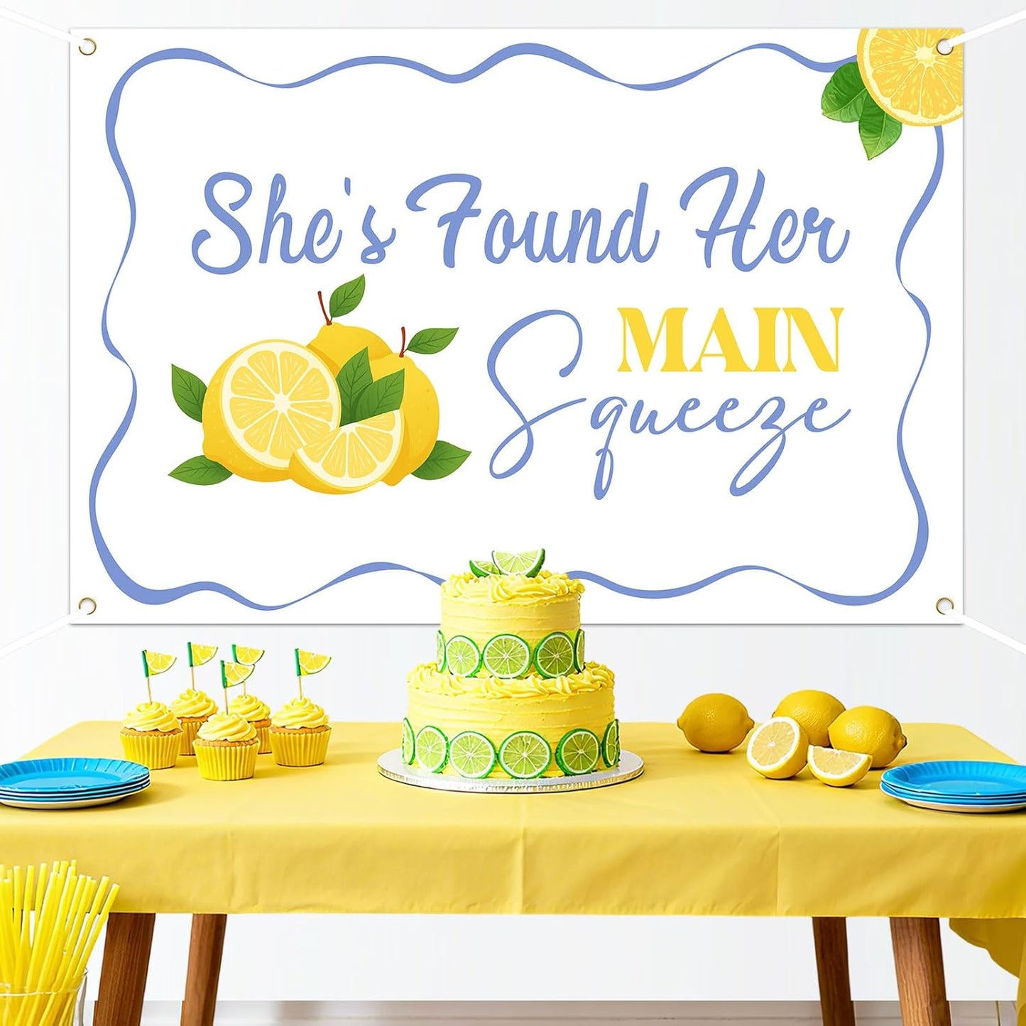 She Found Her Main Squeeze Backdrop Main Squeeze Bridal Shower Decorations Lemon Bride to Be Banenr for Lemon Theme Bridal Shower Bachelorette Wedding Engagement Decorations Party Supplies 5 * 3ft