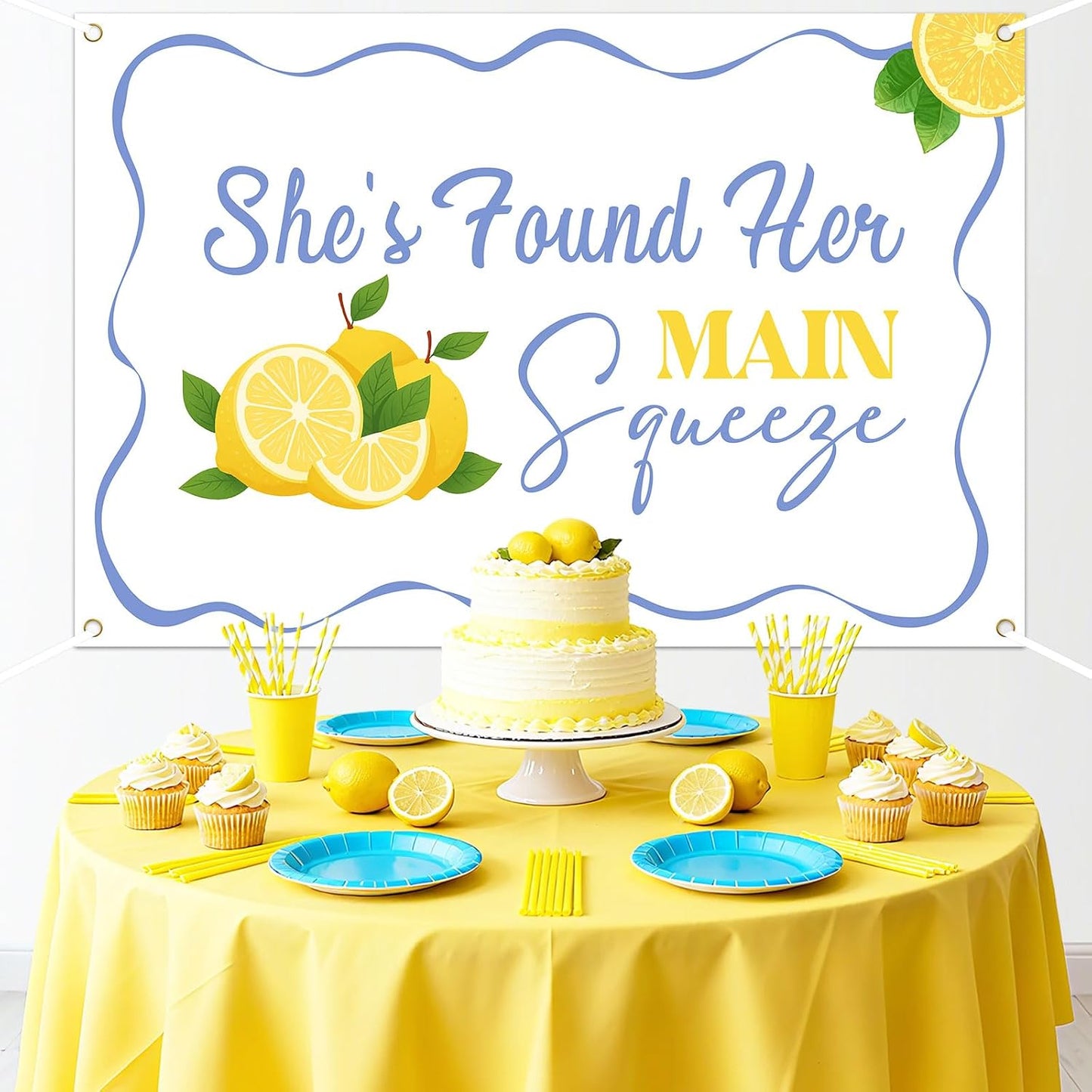 She Found Her Main Squeeze Backdrop Main Squeeze Bridal Shower Decorations Lemon Bride to Be Banenr for Lemon Theme Bridal Shower Bachelorette Wedding Engagement Decorations Party Supplies 5 * 3ft