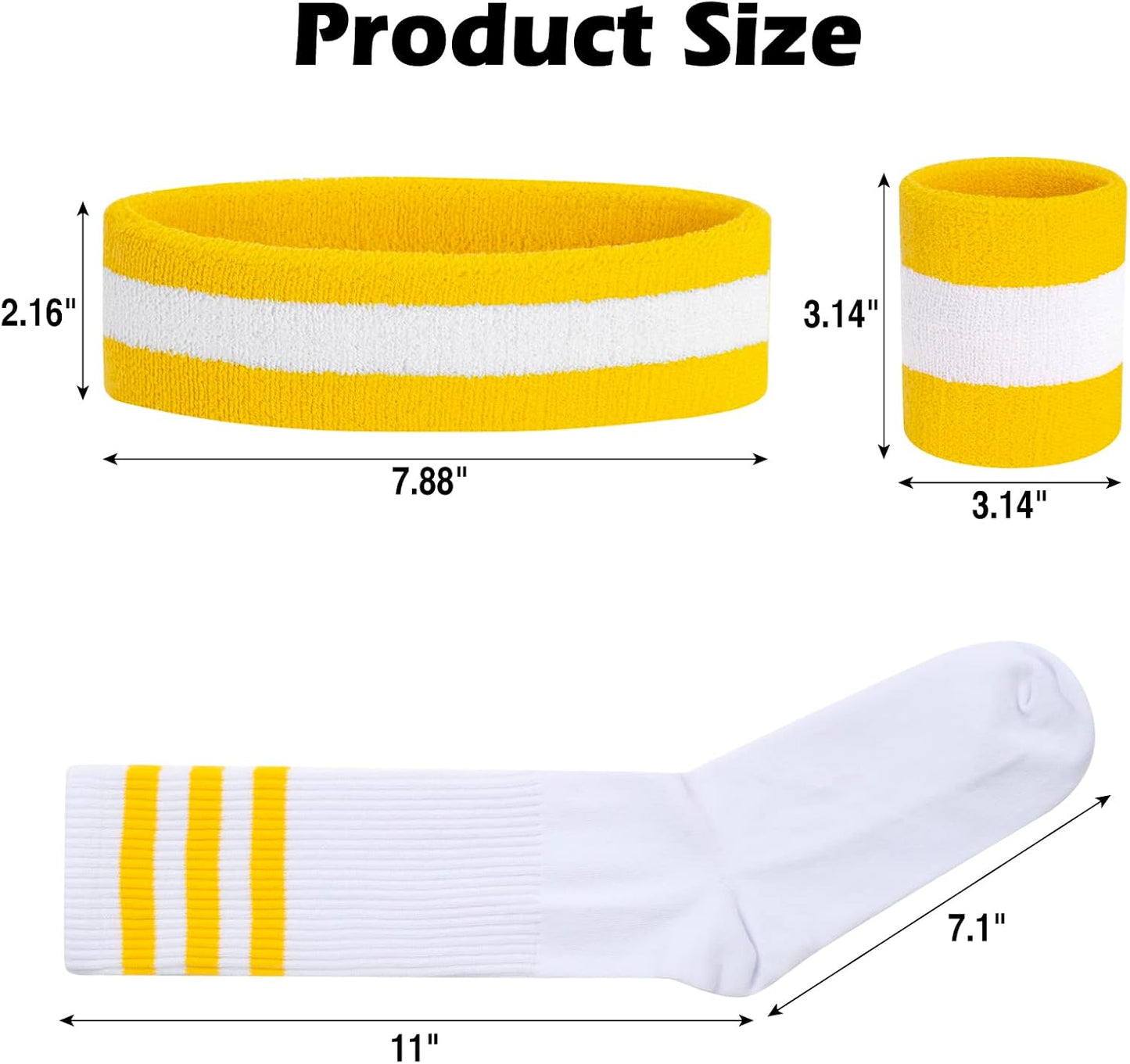 5 Pieces Sweatbands Striped Socks Set Sports Headband Wristbands High Tube Socks 80s Accessories Costumes