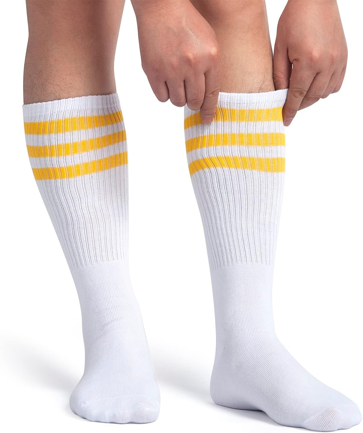 5 Pieces Sweatbands Striped Socks Set Sports Headband Wristbands High Tube Socks 80s Accessories Costumes