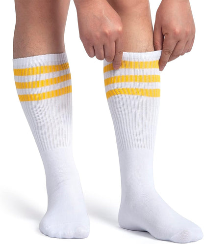 5 Pieces Sweatbands Striped Socks Set Sports Headband Wristbands High Tube Socks 80s Accessories Costumes