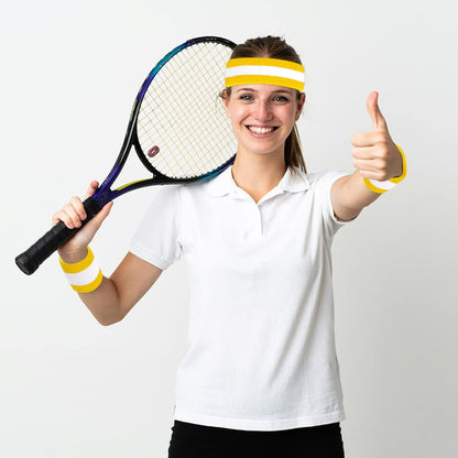 5 Pieces Sweatbands Striped Socks Set Sports Headband Wristbands High Tube Socks 80s Accessories Costumes
