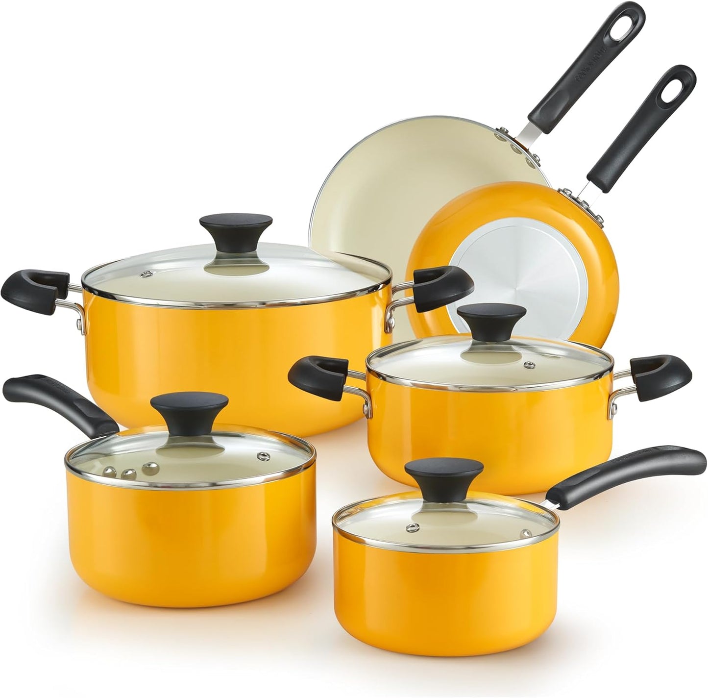 Basics Ceramic Nonstick Cookware Set, 10-Piece, Yellow | Nonstick Pots and Pans Set