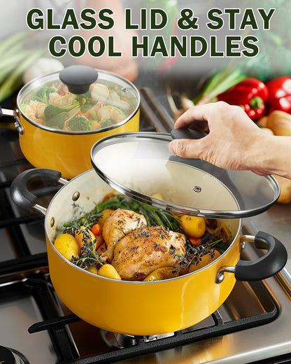 Basics Ceramic Nonstick Cookware Set, 10-Piece, Yellow | Nonstick Pots and Pans Set