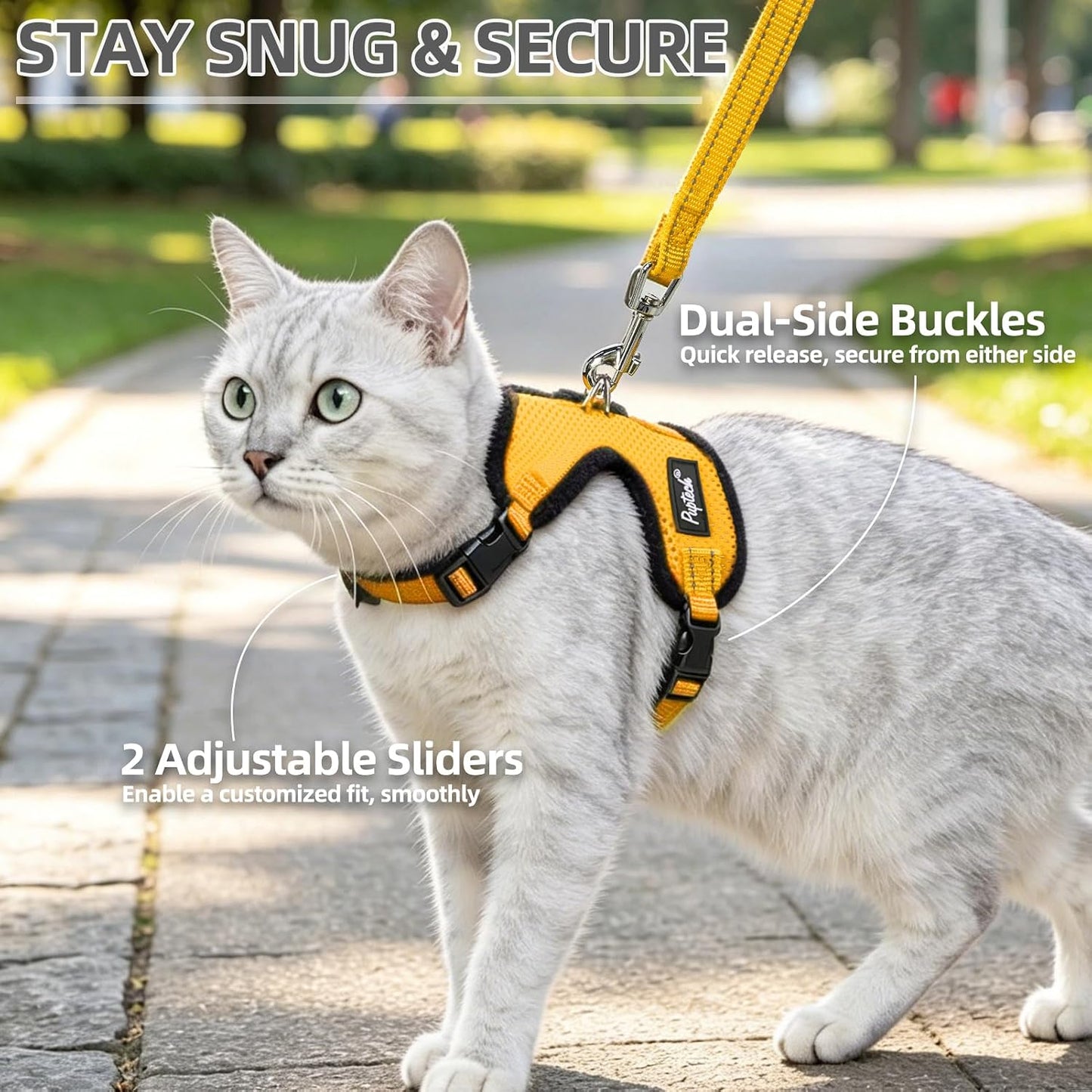 Cat Harness and Leash Set Escape Proof, Reflective Adjustable Soft Mesh Pet Vest Harness for Walking Travel, Yellow S
