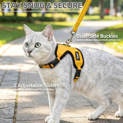 Cat Harness and Leash Set Escape Proof, Reflective Adjustable Soft Mesh Pet Vest Harness for Walking Travel, Yellow S