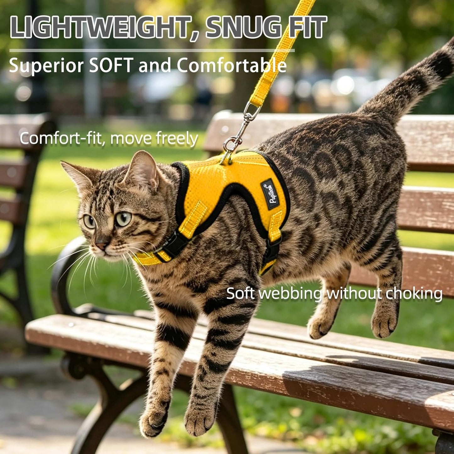 Cat Harness and Leash Set Escape Proof, Reflective Adjustable Soft Mesh Pet Vest Harness for Walking Travel, Yellow S