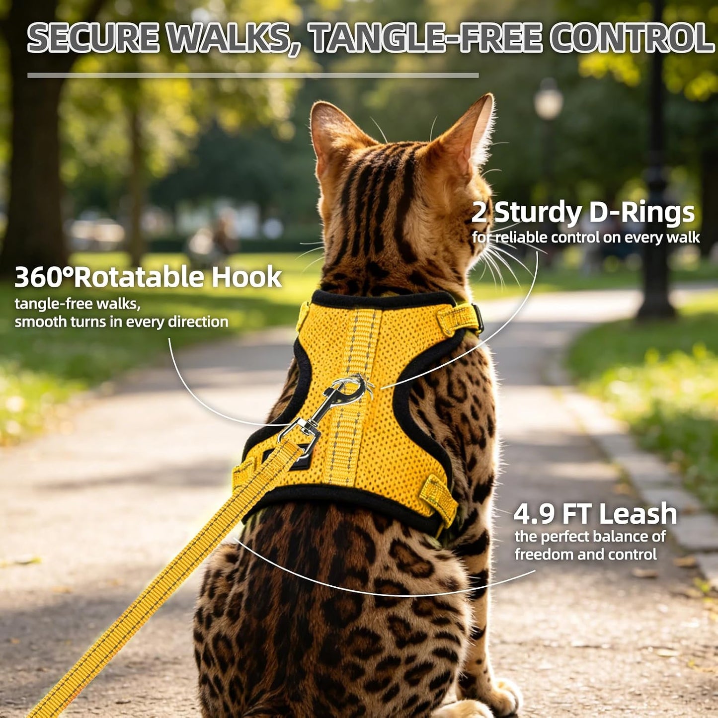 Cat Harness and Leash Set Escape Proof, Reflective Adjustable Soft Mesh Pet Vest Harness for Walking Travel, Yellow S