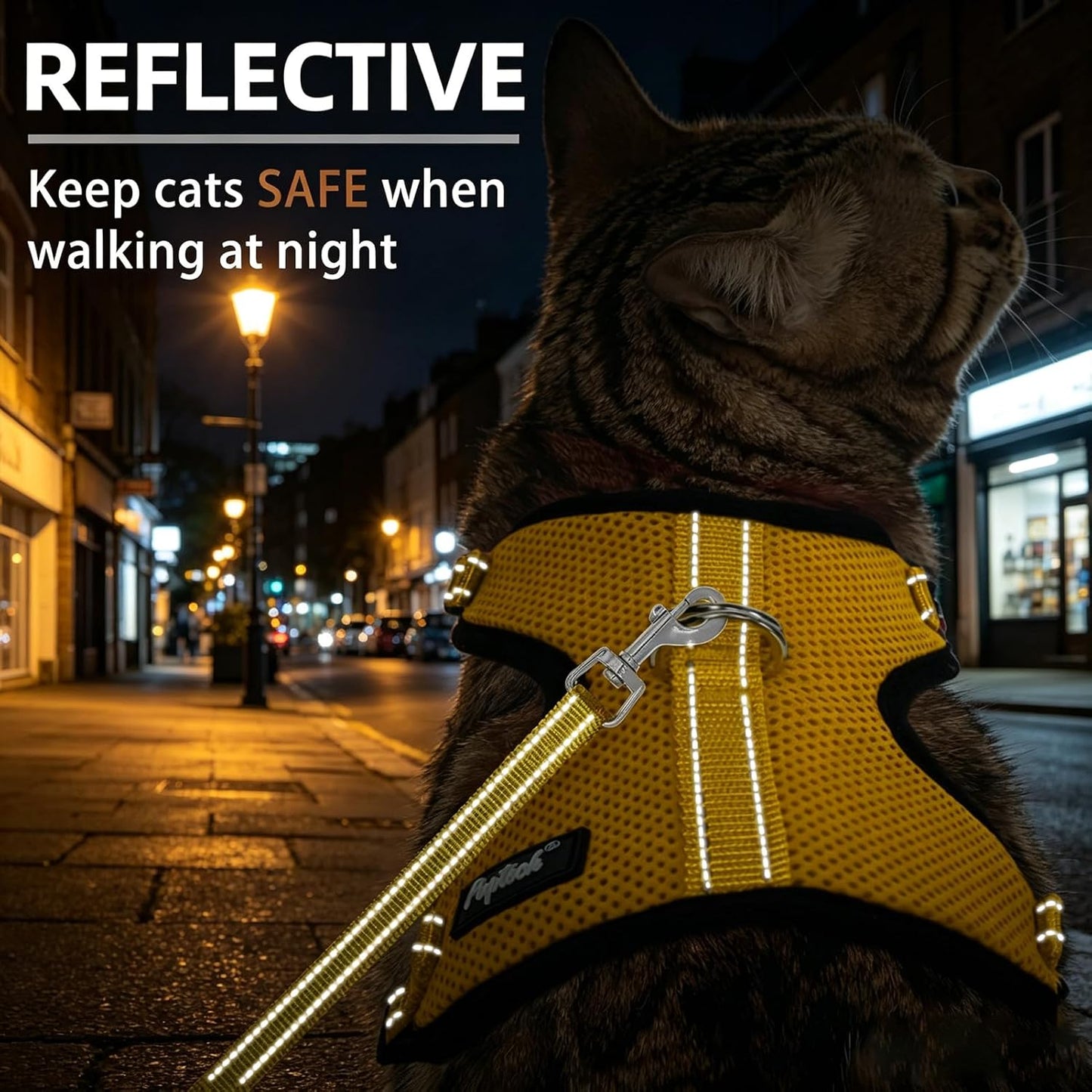 Cat Harness and Leash Set Escape Proof, Reflective Adjustable Soft Mesh Pet Vest Harness for Walking Travel, Yellow S