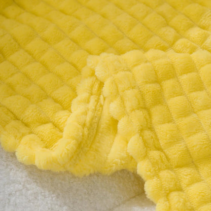 Puncuntex Yellow Throw Blanket 50"×60",Super Soft Flannel Fleece Plush Cozy Blanket with 3D Jacquard Square Grid Design Luxury for Couch Sofa Chair