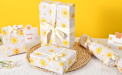 Sunshine and Daisies Wrapping Paper Roll - 17 inches x 16.5 feet - Cute Yellow Sun Pattern for Birthday, Baby Shower, and All Occasion Gifts(Sun Smile)