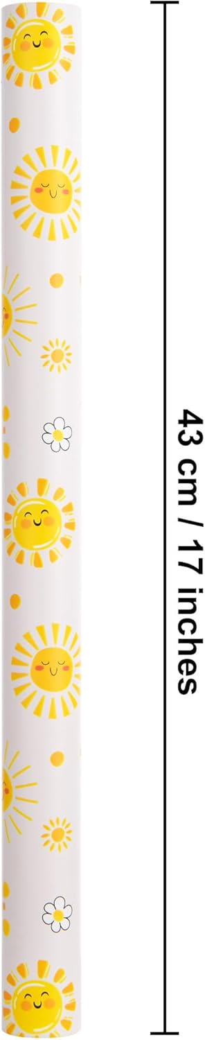 Sunshine and Daisies Wrapping Paper Roll - 17 inches x 16.5 feet - Cute Yellow Sun Pattern for Birthday, Baby Shower, and All Occasion Gifts(Sun Smile)