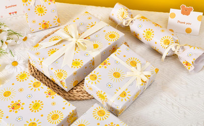 Sunshine and Daisies Wrapping Paper Roll - 17 inches x 16.5 feet - Cute Yellow Sun Pattern for Birthday, Baby Shower, and All Occasion Gifts(Sun Smile)
