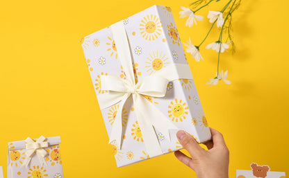 Sunshine and Daisies Wrapping Paper Roll - 17 inches x 16.5 feet - Cute Yellow Sun Pattern for Birthday, Baby Shower, and All Occasion Gifts(Sun Smile)