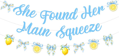 Blue Bow Lemon Bridal Shower Decorations She Found Her Main Squeeze Banner | Blue Bow Lemon Banner Garland for Bride to be Bachelorette Party Decor, Hanging Decor for Dessert Table Wall Photo Booth