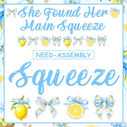 Blue Bow Lemon Bridal Shower Decorations She Found Her Main Squeeze Banner | Blue Bow Lemon Banner Garland for Bride to be Bachelorette Party Decor, Hanging Decor for Dessert Table Wall Photo Booth