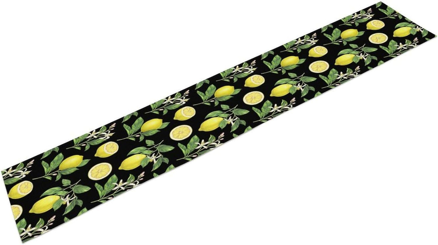 Spring Summer Lemon Table Runner Seasonal Green Leaves Flowers Yellow Fruits Print for Farmhouse Kitchen Dining Table Home Party Indoor Decor Table Runner 13x36in