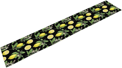Spring Summer Lemon Table Runner Seasonal Green Leaves Flowers Yellow Fruits Print for Farmhouse Kitchen Dining Table Home Party Indoor Decor Table Runner 13x36in