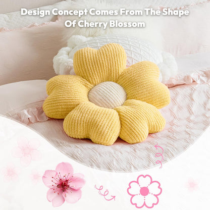 Sioloc Flower Shaped Pillow, Flower Floor Pillow, Seat Cushion, Cute Aesthetic Pillow, Decorative Pillows for Bed Sofa Couch(Yellow,19.7Inch)