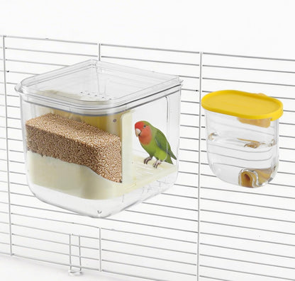 No Mess Bird Feeder Water Dispenser Set, Yellow, 1 Set | Multifunctional Seed Feeder, Easy Cleanup Bird Cage Accessories