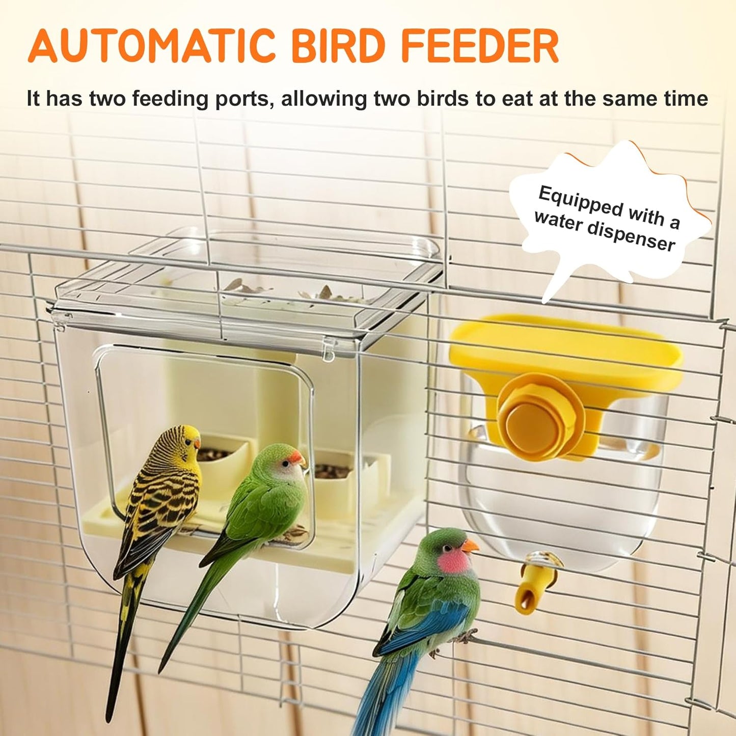 No Mess Bird Feeder Water Dispenser Set, Yellow, 1 Set | Multifunctional Seed Feeder, Easy Cleanup Bird Cage Accessories