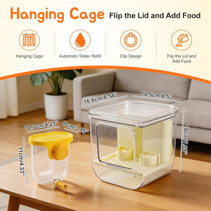 No Mess Bird Feeder Water Dispenser Set, Yellow, 1 Set | Multifunctional Seed Feeder, Easy Cleanup Bird Cage Accessories