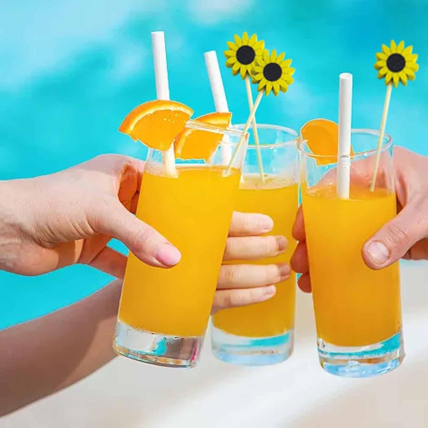 120 Pcs Sun Flower Cocktail Picks 4.7" Drinks Fruits Hawaiian Party Food Garnish Skewer Sticks Halloween Decorations Supplies Cowboy Handmade Bamboo Toothpicks
