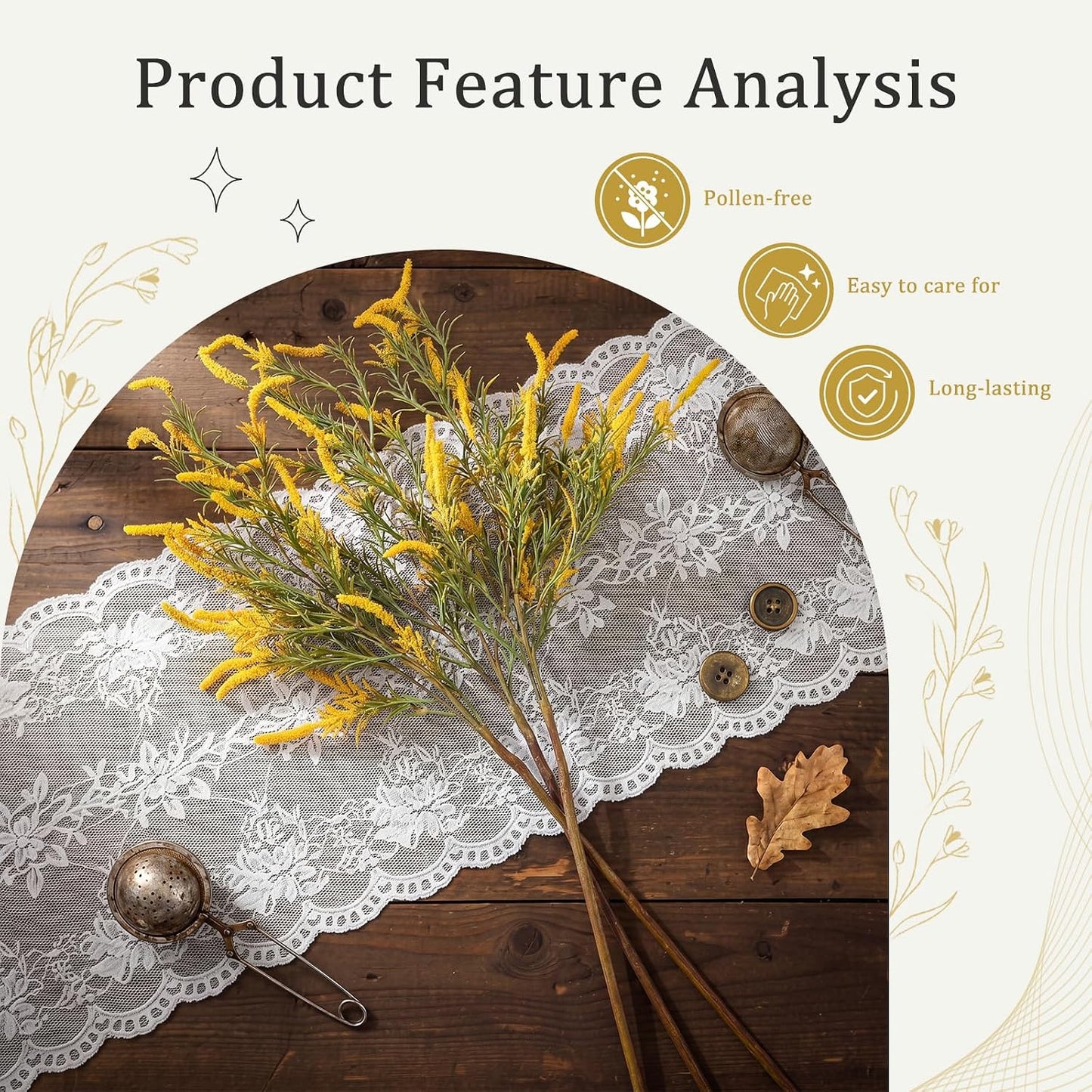 3 Pcs Fall Faux Salvia Artificial Fake Flowers 36inch Yellow Salvia Flower Stems for Artificial Sage Plants with Foliage and Flower for Indoor Home Decor Wedding Centerpiece Autumn Decor