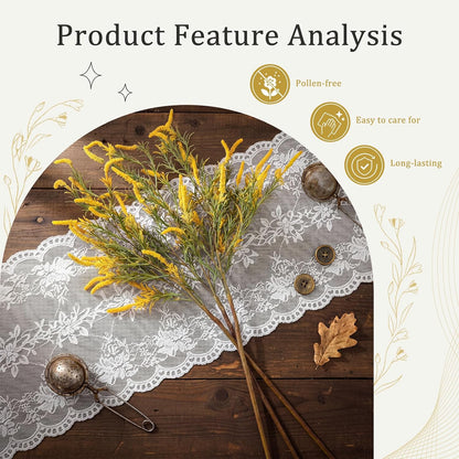 3 Pcs Fall Faux Salvia Artificial Fake Flowers 36inch Yellow Salvia Flower Stems for Artificial Sage Plants with Foliage and Flower for Indoor Home Decor Wedding Centerpiece Autumn Decor