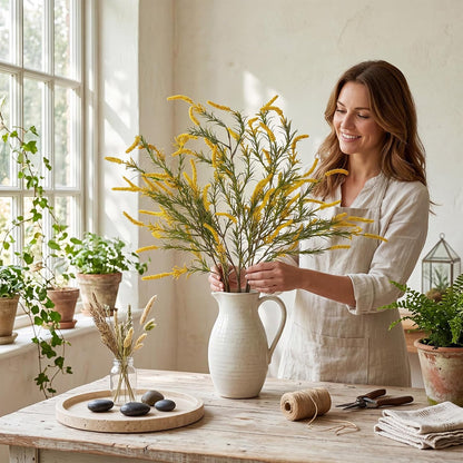 3 Pcs Fall Faux Salvia Artificial Fake Flowers 36inch Yellow Salvia Flower Stems for Artificial Sage Plants with Foliage and Flower for Indoor Home Decor Wedding Centerpiece Autumn Decor