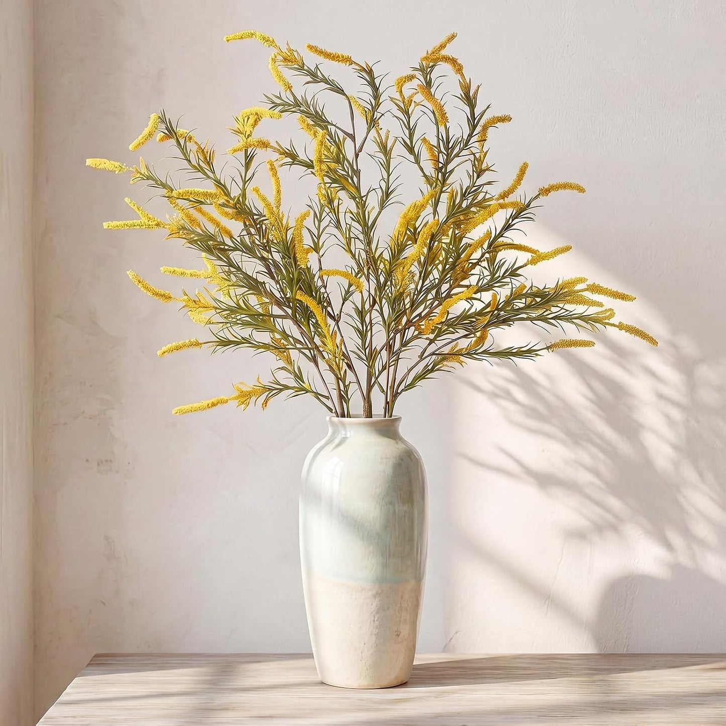 3 Pcs Fall Faux Salvia Artificial Fake Flowers 36inch Yellow Salvia Flower Stems for Artificial Sage Plants with Foliage and Flower for Indoor Home Decor Wedding Centerpiece Autumn Decor