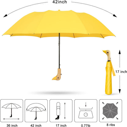 Duck Umbrella Travel Size Cute Compact Portable Waterproof for Kids Gifts | Cute duck beak handle for women/kids/commute/travel & gifts. 42 inch arc, 17 inch fold.